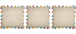 Lushomes Ecru Cushion Cover with Colorful tassels (3 pcs, 18 x 18”) - Lushomes