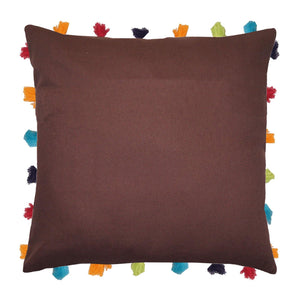 Lushomes French Roast Cushion Cover with Colorful tassels (Single pc, 18 x 18”) - Lushomes