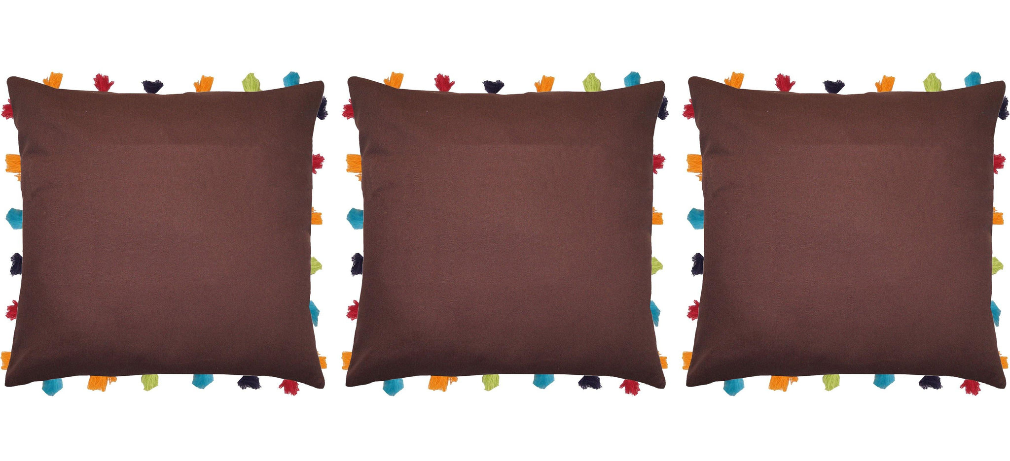 Lushomes French Roast Cushion Cover with Colorful tassels (3 pcs, 18 x 18”) - Lushomes