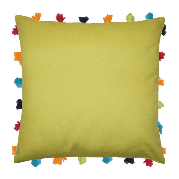 Lushomes Palm Cushion Cover with Colorful tassels (Single pc, 18 x 18”) - Lushomes