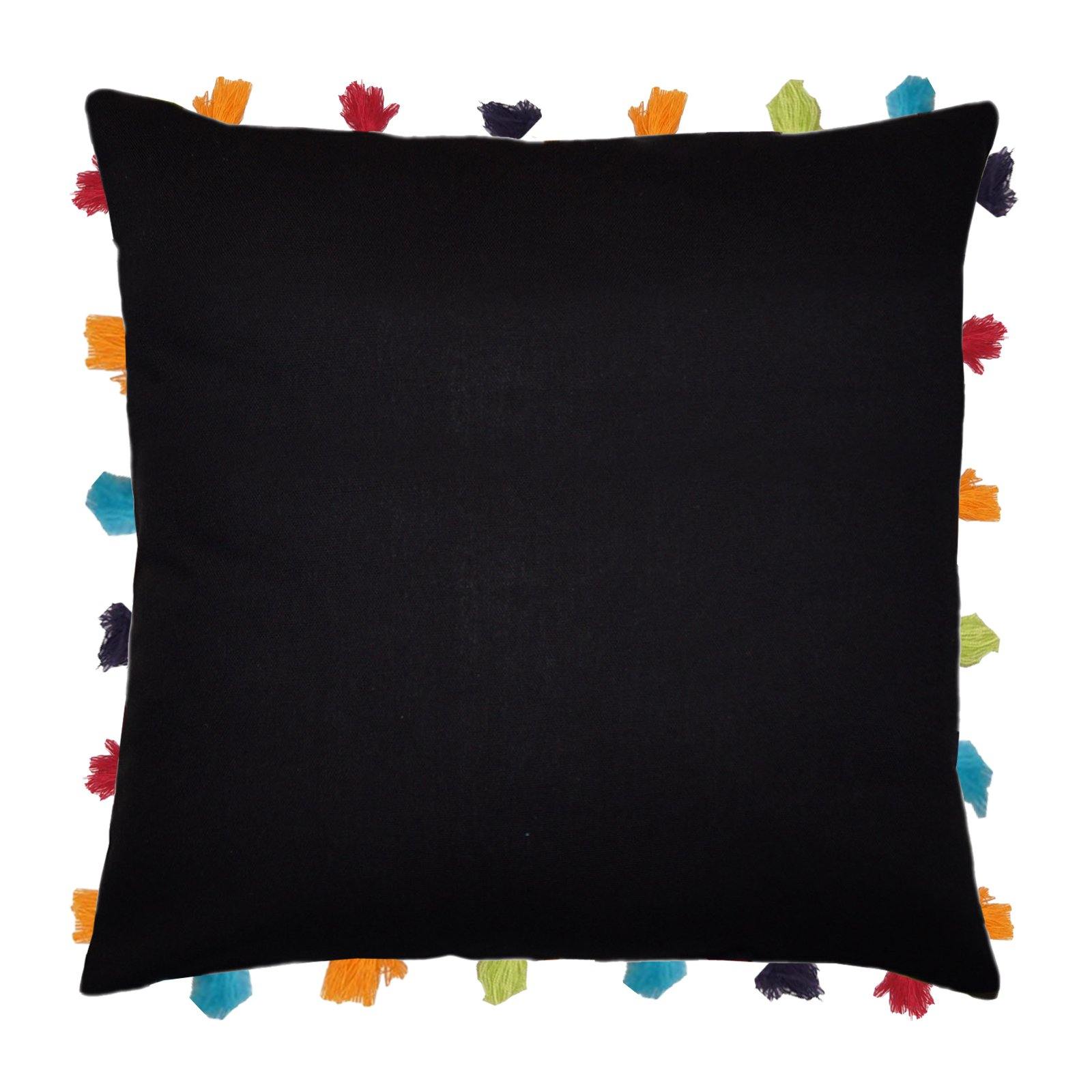 Lushomes Pirate Black Cushion Cover with Colorful tassels (Single pc, 18 x 18”) - Lushomes