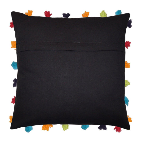 Lushomes Pirate Black Cushion Cover with Colorful tassels (5 pcs, 18 x 18”) - Lushomes