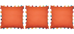 Lushomes Red Wood Cushion Cover with Colorful tassels (3 pcs, 18 x 18”) - Lushomes