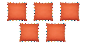 Lushomes Red Wood Cushion Cover with Colorful tassels (5 pcs, 18 x 18”) - Lushomes