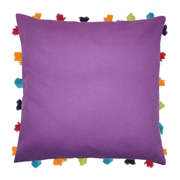 Lushomes Royal Lilac Cushion Cover with Colorful tassels (Single pc, 18 x 18”) - Lushomes