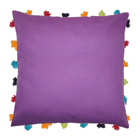 Lushomes Royal Lilac Cushion Cover with Colorful tassels (Single pc, 18 x 18”) - Lushomes