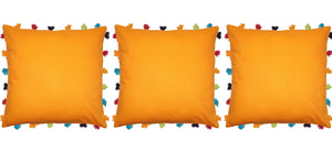 Lushomes Sun Orange Cushion Cover with Colorful tassels (3 pcs, 18 x 18”) - Lushomes