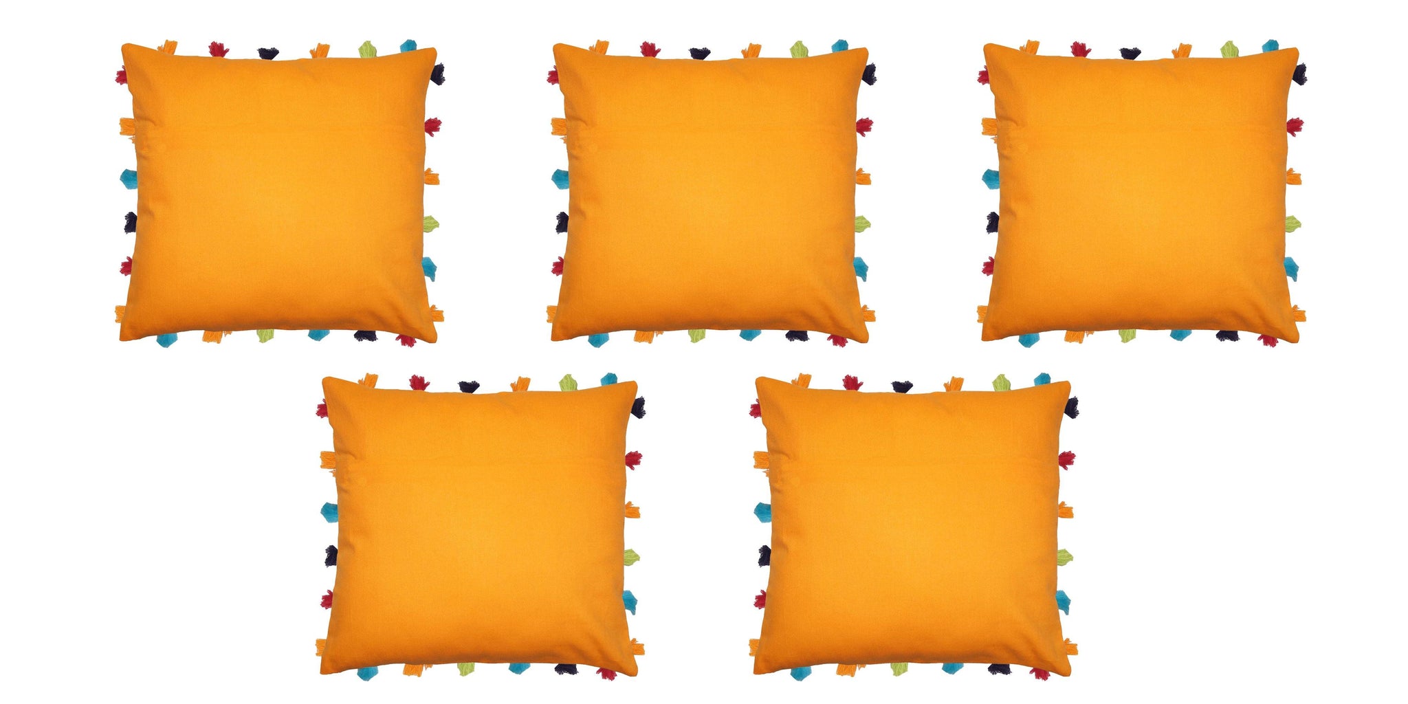 Lushomes Sun Orange Cushion Cover with Colorful tassels (5 pcs, 18 x 18”) - Lushomes