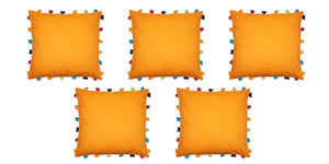 Lushomes Sun Orange Cushion Cover with Colorful tassels (5 pcs, 18 x 18”) - Lushomes