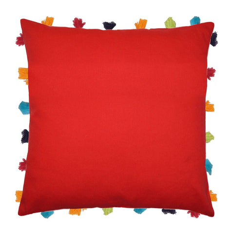 Lushomes Tomato Cushion Cover with Colorful tassels (Single pc, 18 x 18”) - Lushomes