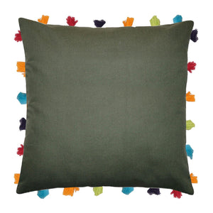 Lushomes Vineyard Green Cushion Cover with Colorful Tassels (Single pc, 18 x 18”) - Lushomes