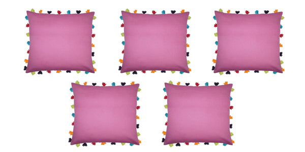 Lushomes Bordeaux Cushion Cover with Colorful tassels (5 pcs, 20 x 20”) - Lushomes