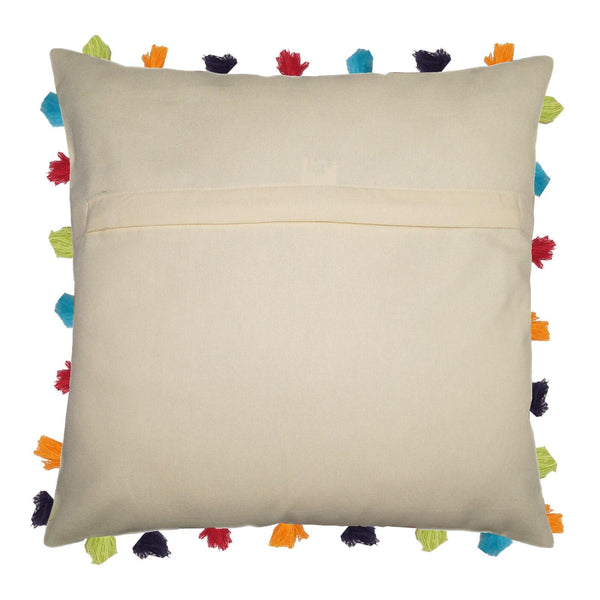 Lushomes Ecru Cushion Cover with Colorful tassels (3 pcs, 20 x 20”) - Lushomes