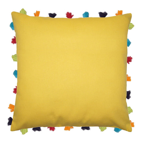 Lushomes Lemon Chrome Cushion Cover with Colorful tassels (Single pc, 20 x 20”) - Lushomes