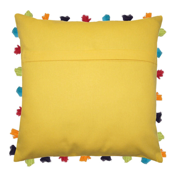 Lushomes Lemon Chrome Cushion Cover with Colorful tassels (5 pcs, 20 x 20”) - Lushomes