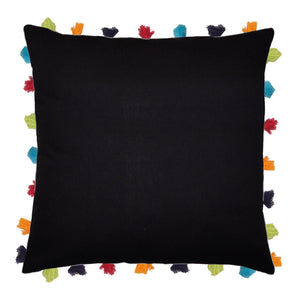 Lushomes Pirate Black Cushion Cover with Colorful tassels (Single pc, 20 x 20”) - Lushomes