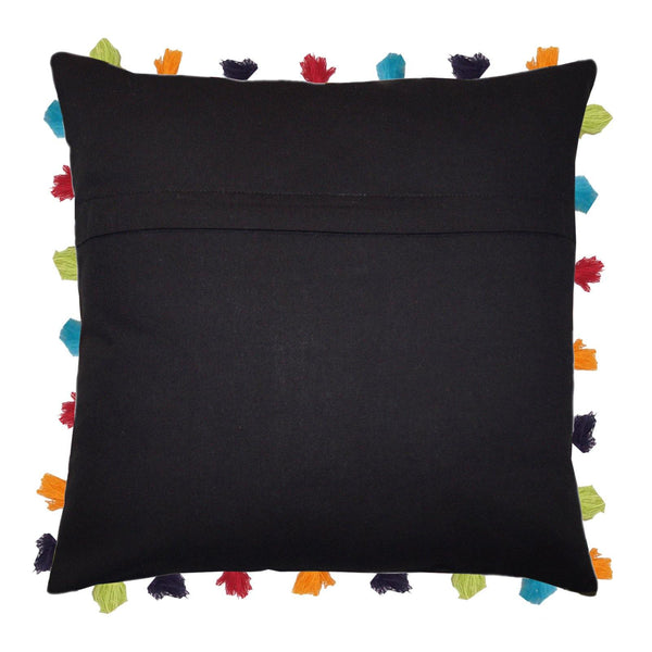 Lushomes Pirate Black Cushion Cover with Colorful tassels (3 pcs, 20 x 20”) - Lushomes