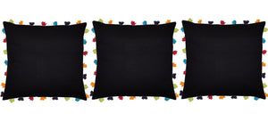 Lushomes Pirate Black Cushion Cover with Colorful tassels (3 pcs, 20 x 20”) - Lushomes