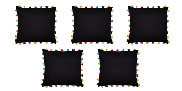Lushomes Pirate Black Cushion Cover with Colorful tassels (5 pcs, 20 x 20”) - Lushomes