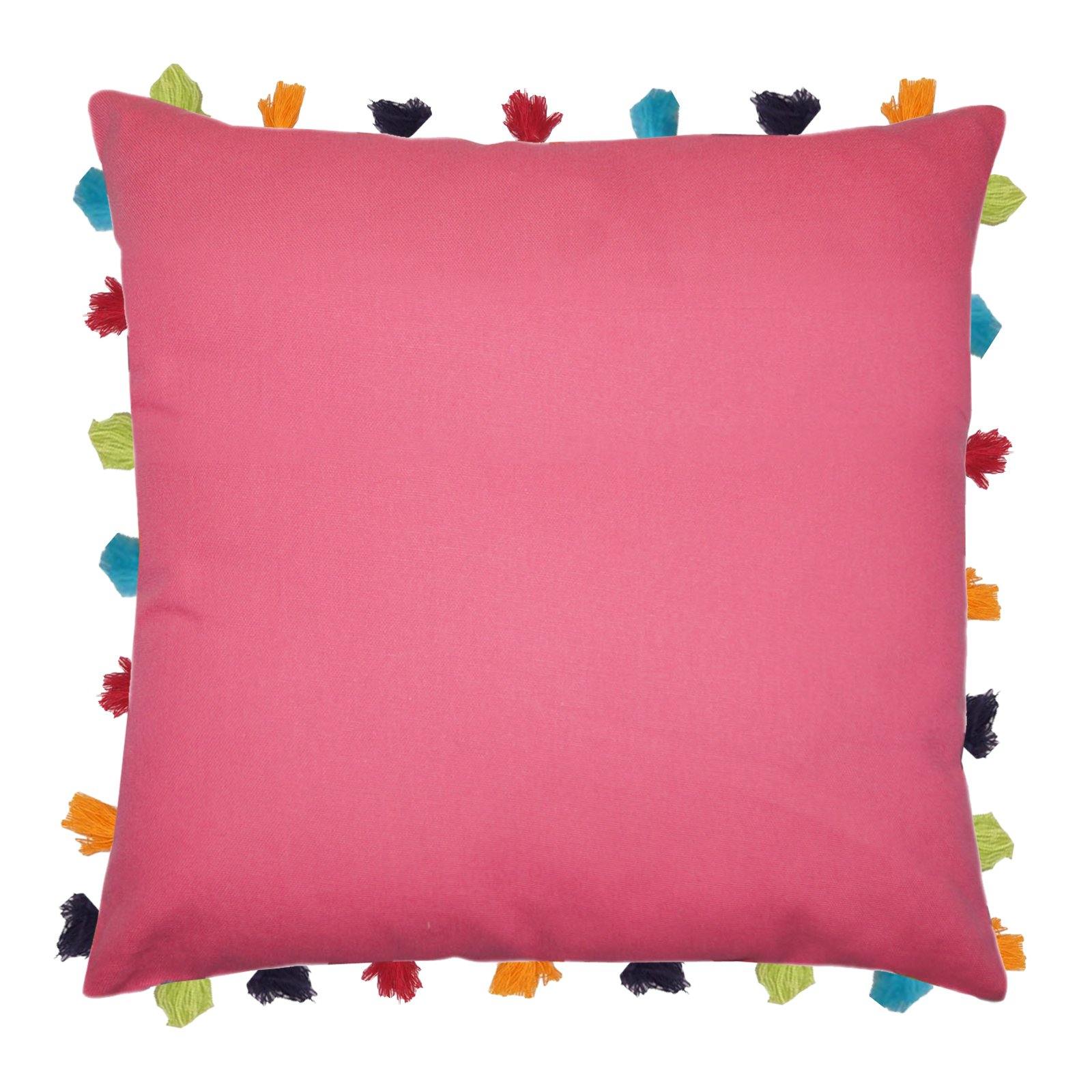 Lushomes Rasberry Cushion Cover with Colorful tassels (Single pc, 20 x 20”) - Lushomes