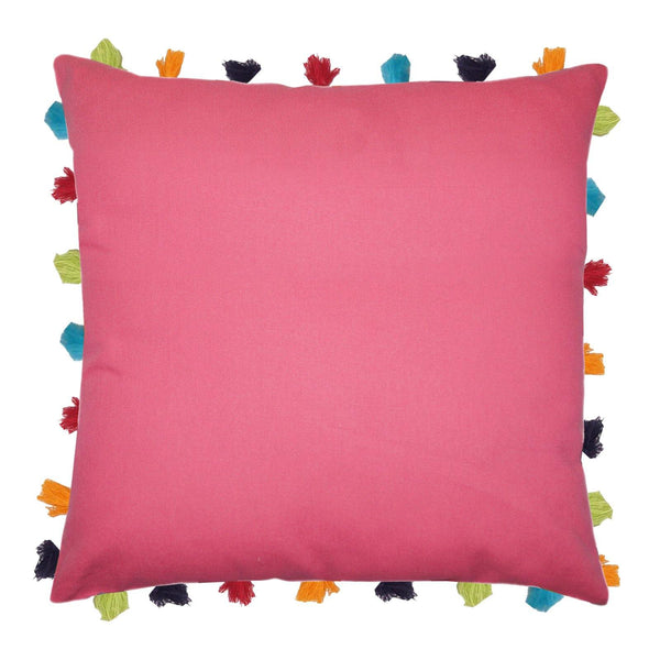 Lushomes Rasberry Cushion Cover with Colorful tassels (Single pc, 20 x 20”) - Lushomes