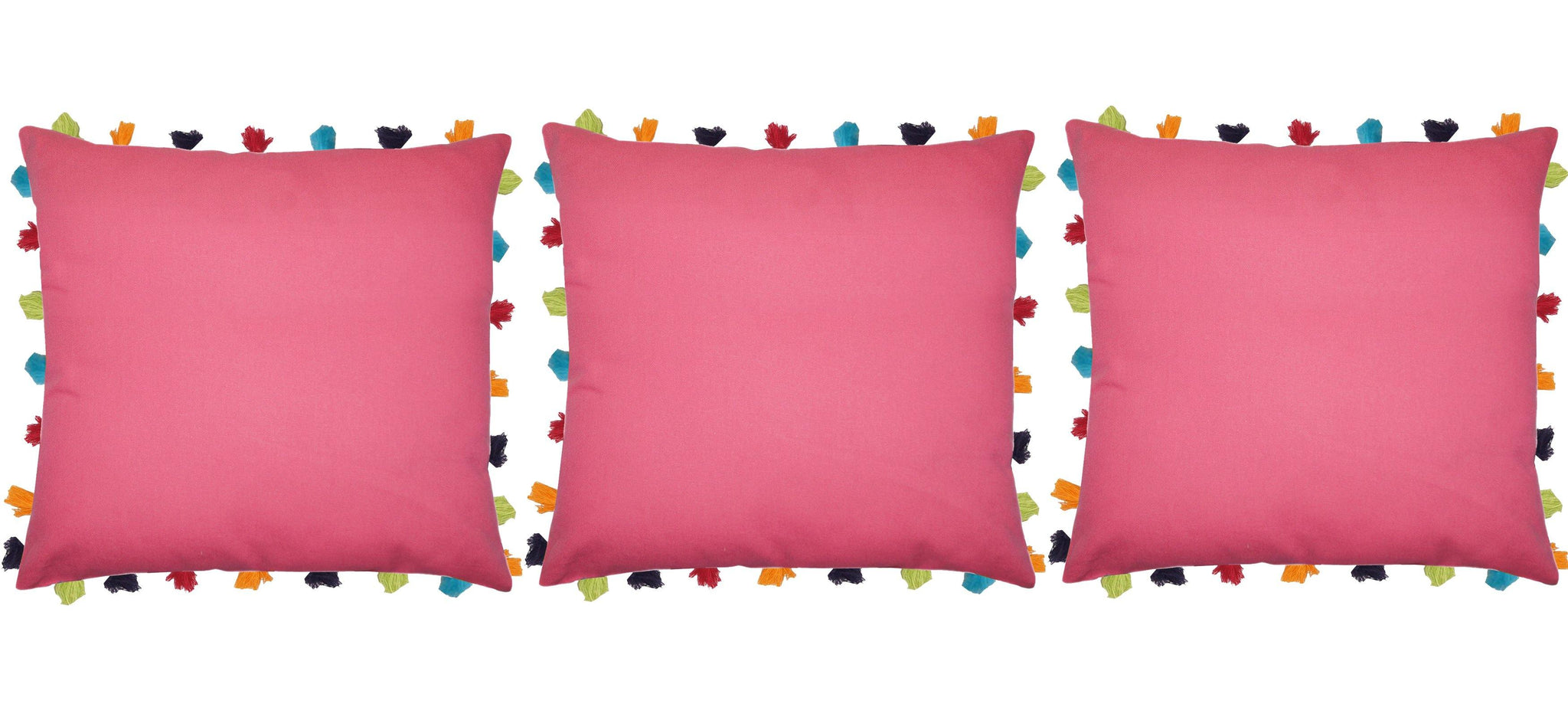 Lushomes Rasberry Cushion Cover with Colorful tassels (3 pcs, 20 x 20”) - Lushomes