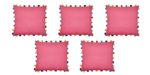 Lushomes Rasberry Cushion Cover with Colorful tassels (5 pcs, 20 x 20”) - Lushomes