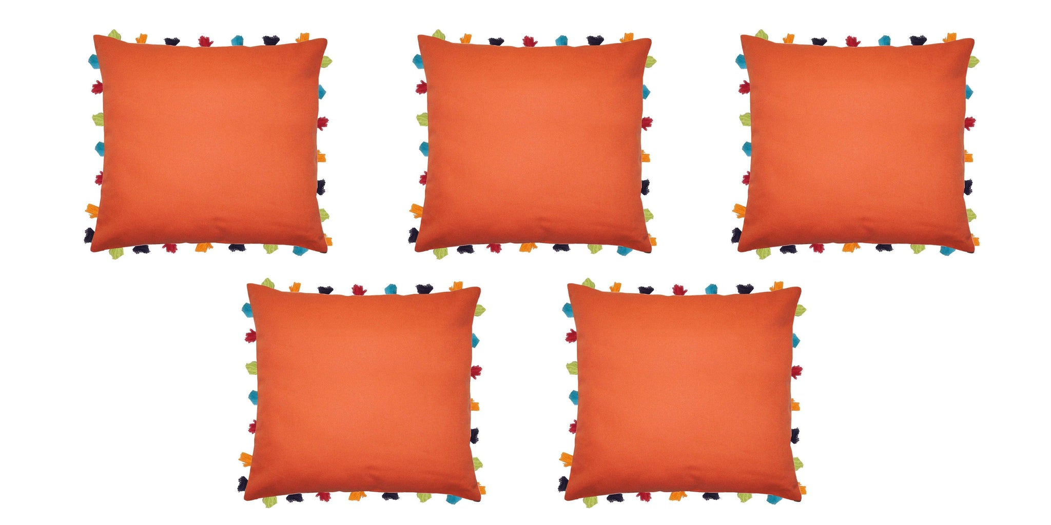 Lushomes Red Wood Cushion Cover with Colorful tassels (5 pcs, 20 x 20”) - Lushomes