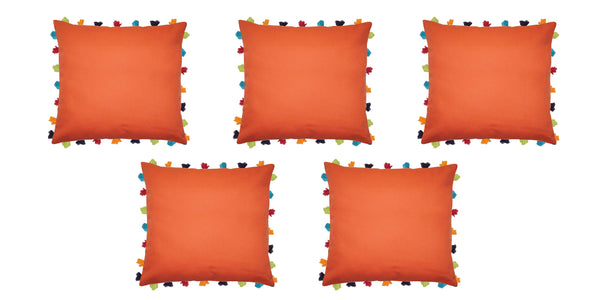 Lushomes cushion cover 20x20, boho cushion covers, sofa pillow cover, cushion covers with tassels, cushion cover with pom pom (20x20 Inches, Set of 1,Orange)