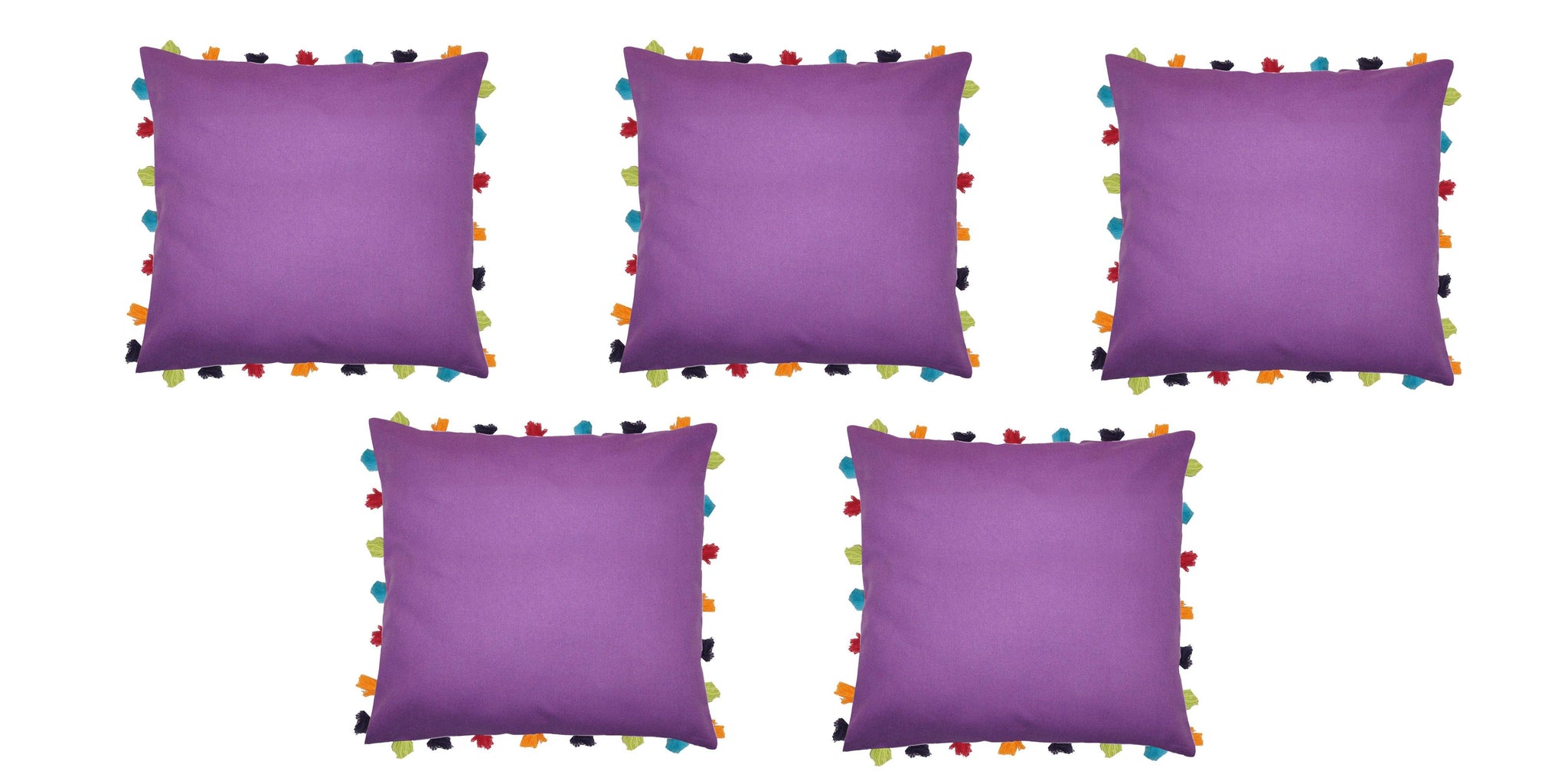 Lushomes Royal Lilac Cushion Cover with Colorful tassels (5 pcs, 20 x 20”) - Lushomes