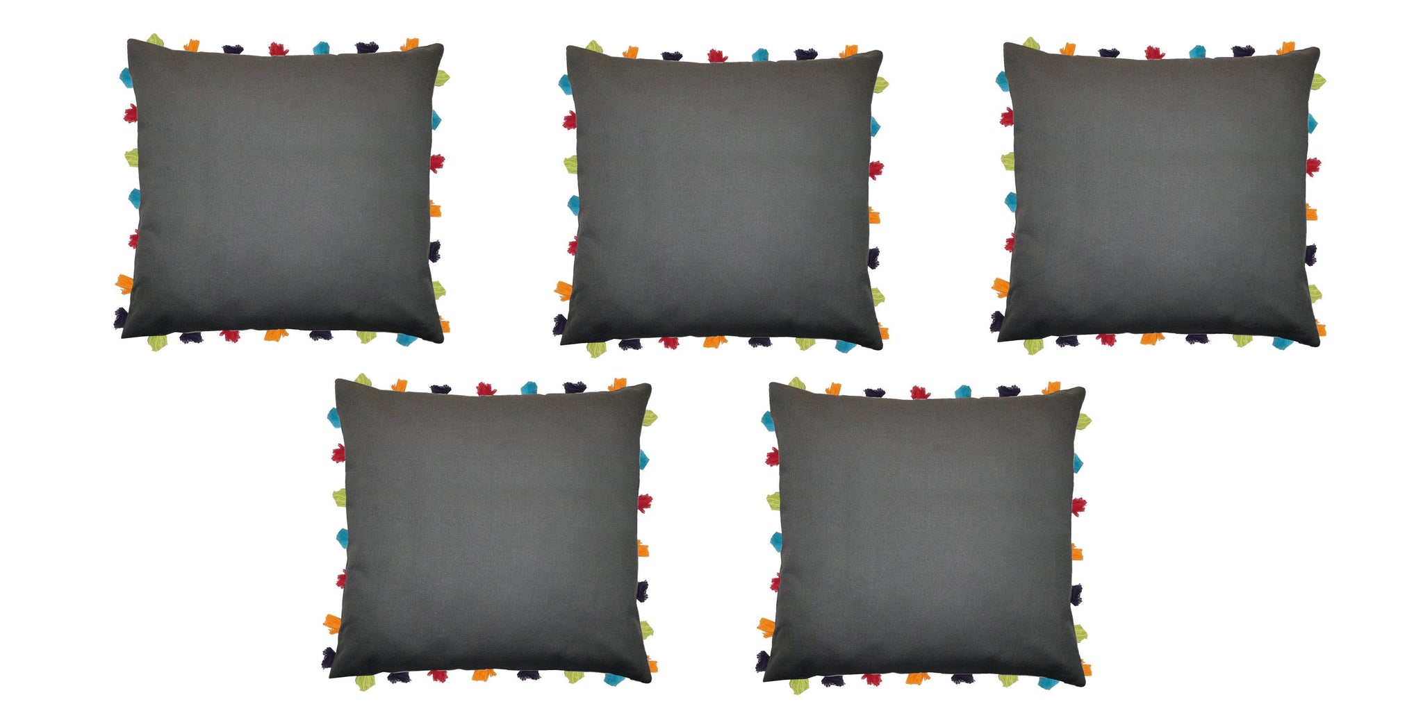 Lushomes Sedona Sage Cushion Cover with Colorful tassels (5 pcs, 20 x 20”) - Lushomes