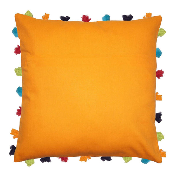 Lushomes Sun Orange Cushion Cover with Colorful tassels (3 pcs, 20 x 20”) - Lushomes