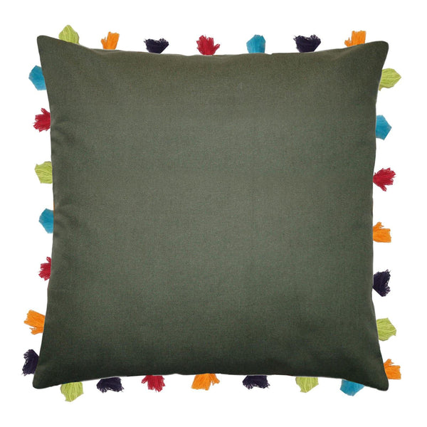 Lushomes Vineyard Green Cushion Cover with Colorful tassels (5 pcs, 20 x 20”) - Lushomes