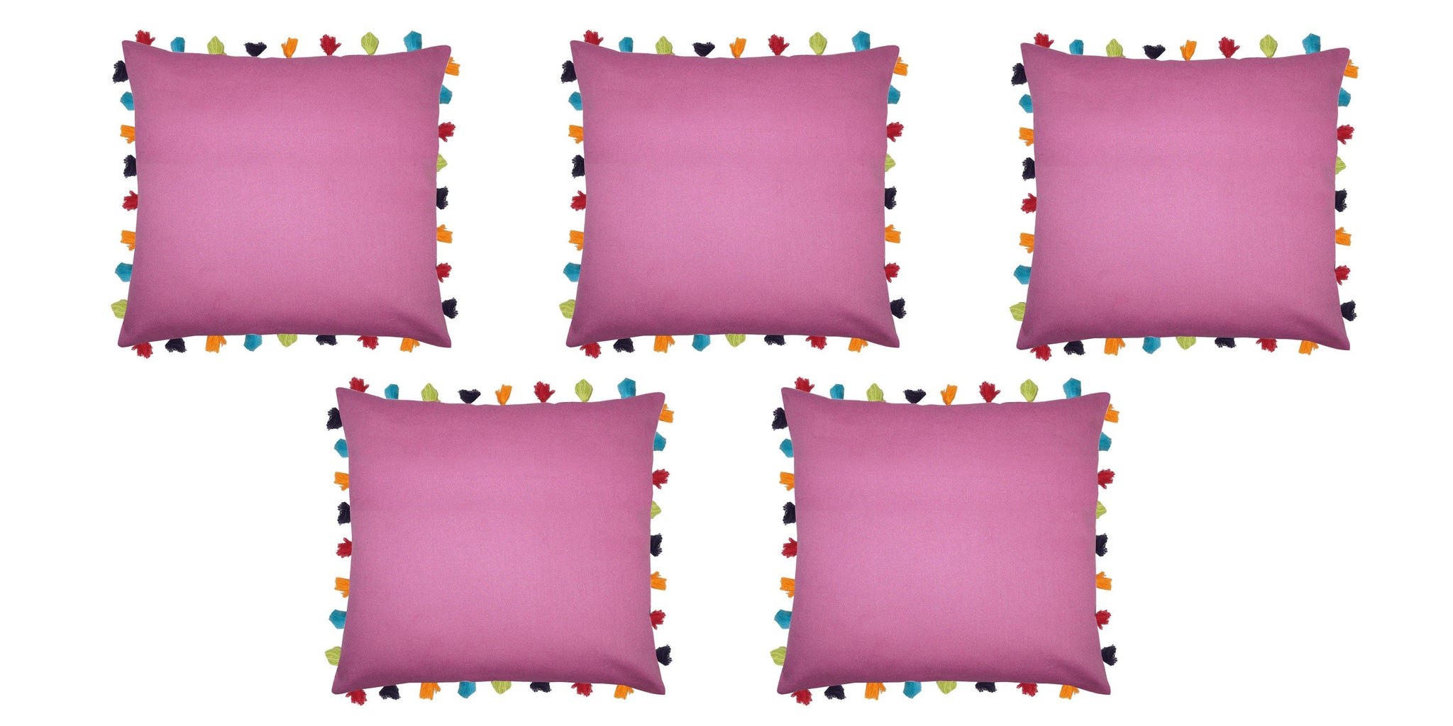 Lushomes Bordeaux Cushion Cover with Colorful tassels (5 pcs, 24 x 24”) - Lushomes