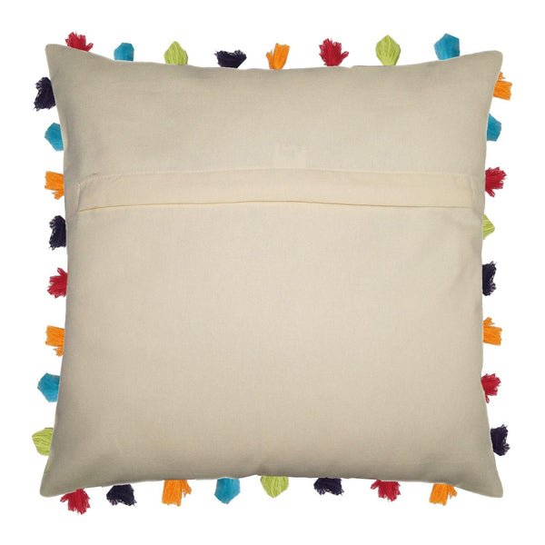 Lushomes Ecru Cushion Cover with Colorful tassels (5 pcs, 24 x 24”) - Lushomes