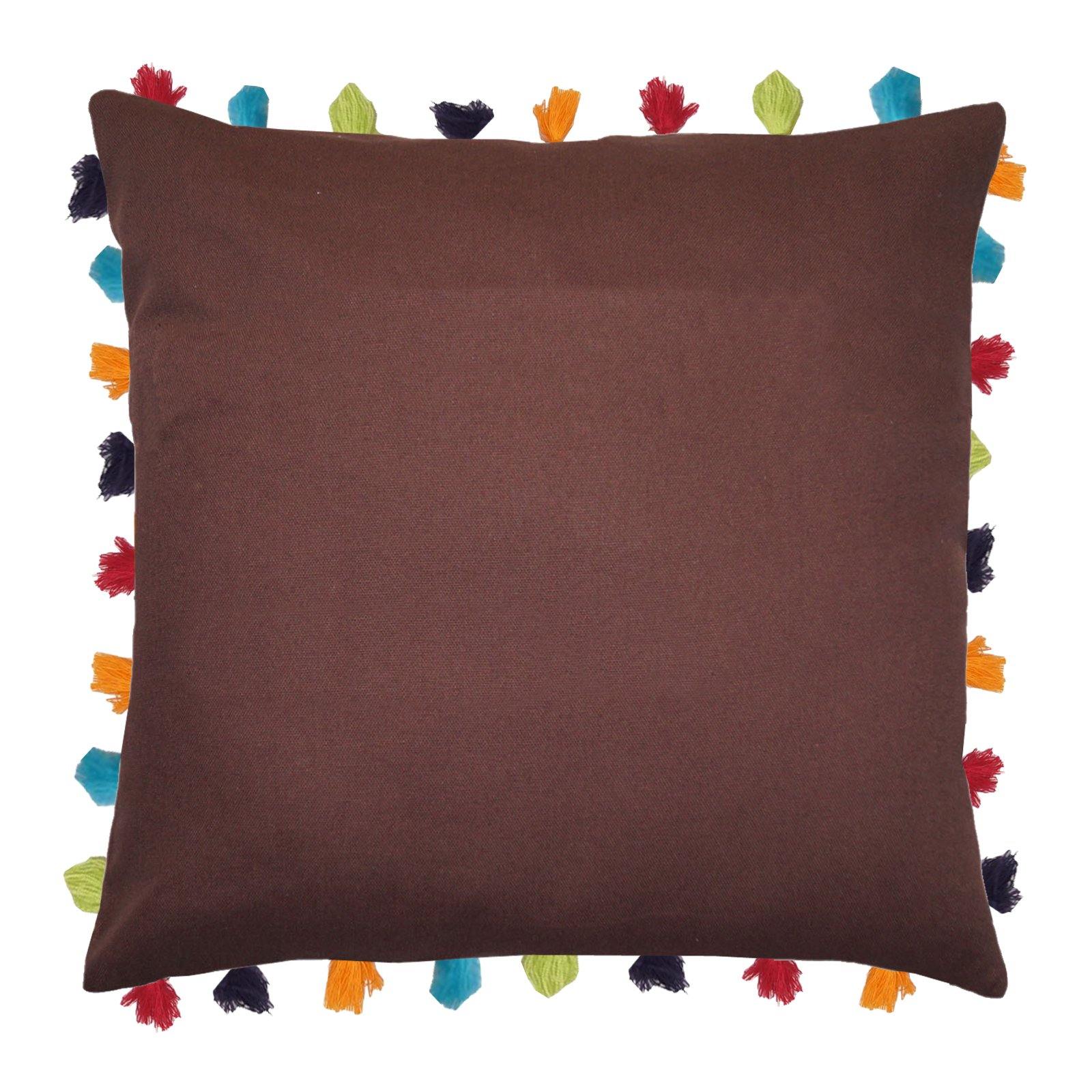 Lushomes French Roast Cushion Cover with Colorful tassels (Single pc, 24 x 24”) - Lushomes