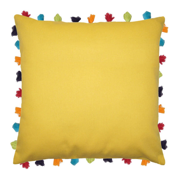 Lushomes Lemon Chrome Cushion Cover with Colorful tassels (5 pcs, 24 x 24”) - Lushomes