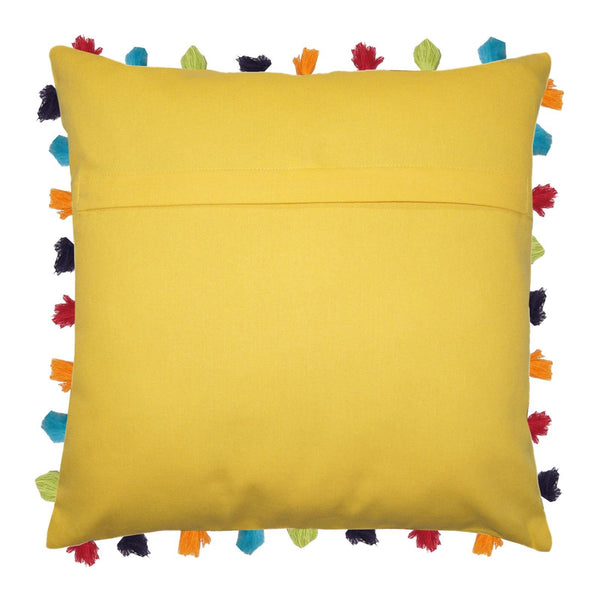 Lushomes Lemon Chrome Cushion Cover with Colorful tassels (Single pc, 24 x 24”) - Lushomes
