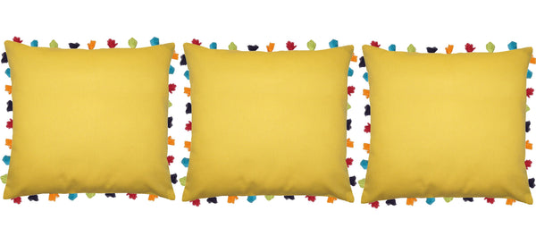 Lushomes Lemon Chrome Cushion Cover with Colorful tassels (3 pcs, 24 x 24”) - Lushomes