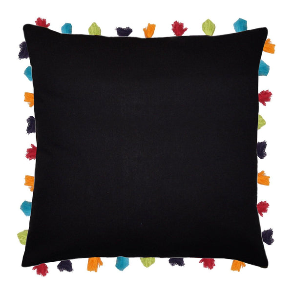 Lushomes Pirate Black Cushion Cover with Colorful tassels (3 pcs, 24 x 24”) - Lushomes