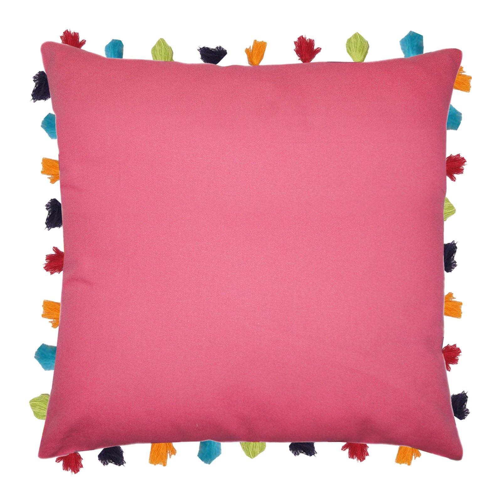 Lushomes Rasberry Cushion Cover with Colorful tassels (Single pc, 24 x 24”) - Lushomes
