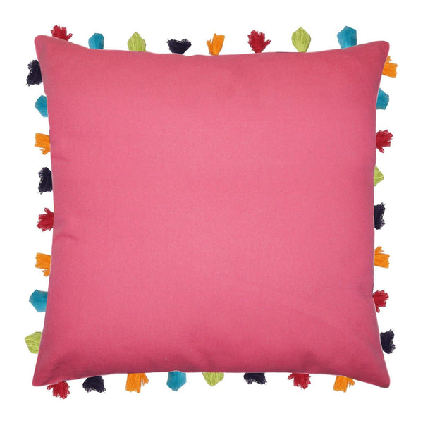 Lushomes Rasberry Cushion Cover with Colorful tassels (Single pc, 24 x 24”) - Lushomes