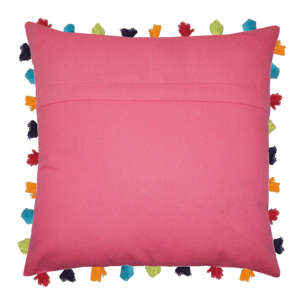 Lushomes Rasberry Cushion Cover with Colorful tassels (3 pcs, 24 x 24”) - Lushomes