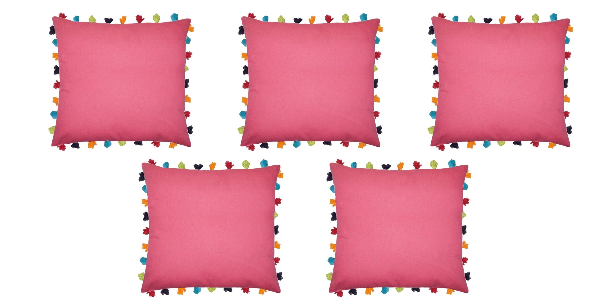 Lushomes Rasberry Cushion Cover with Colorful tassels (5 pcs, 24 x 24”) - Lushomes