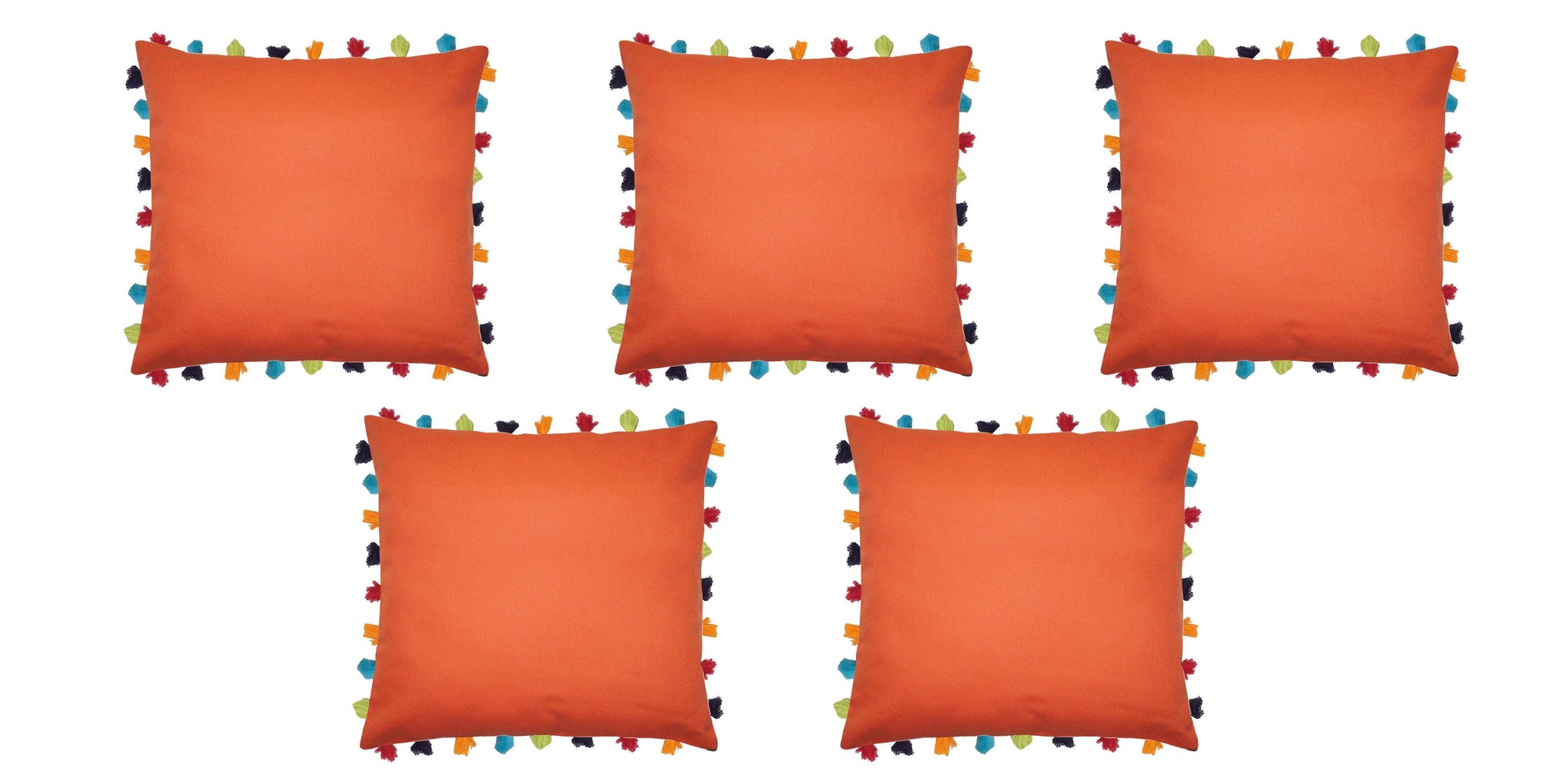 Lushomes Red Wood Cushion Cover with Colorful tassels (5 pcs, 24 x 24”) - Lushomes
