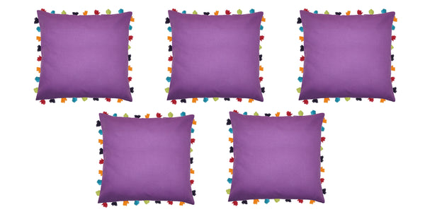 Lushomes cushion cover 24x24, boho cushion covers, sofa pillow cover, cushion covers with tassels, cushion cover with pom pom (24x24 Inches, Set of 1, Purple)
