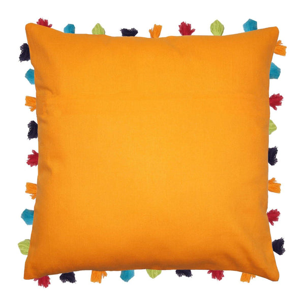 Lushomes Sun Orange Cushion Cover with Colorful tassels (3 pcs, 24 x 24”) - Lushomes
