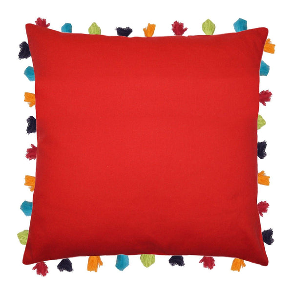 Lushomes Tomato Cushion Cover with Colorful tassels (Single pc, 24 x 24”) - Lushomes