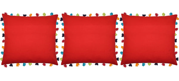 Lushomes Tomato Cushion Cover with Colorful tassels (3 pcs, 24 x 24”) - Lushomes