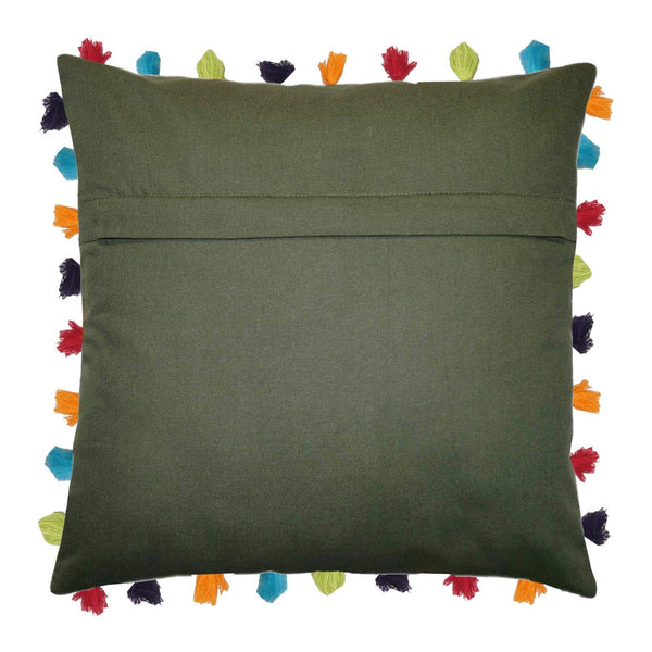 Lushomes Vineyard Green Cushion Cover with Colorful tassels (5 pcs, 24 x 24”) - Lushomes